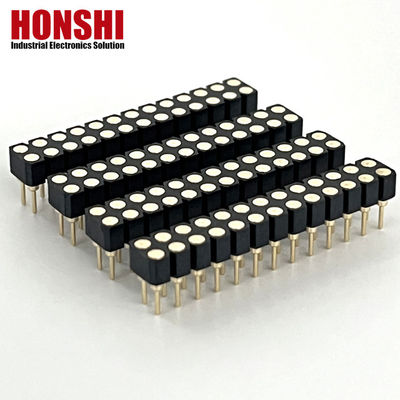 2.54mm 双列PCB H3.0mm 7.4mm 直角銅 機械製 丸い女性ヘッダーコネクタ