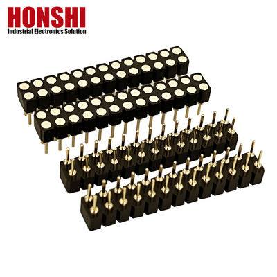 2.54mm 双列PCB H3.0mm 7.4mm 直角銅 機械製 丸い女性ヘッダーコネクタ