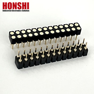 2.54mm 双列PCB H3.0mm 7.4mm 直角銅 機械製 丸い女性ヘッダーコネクタ