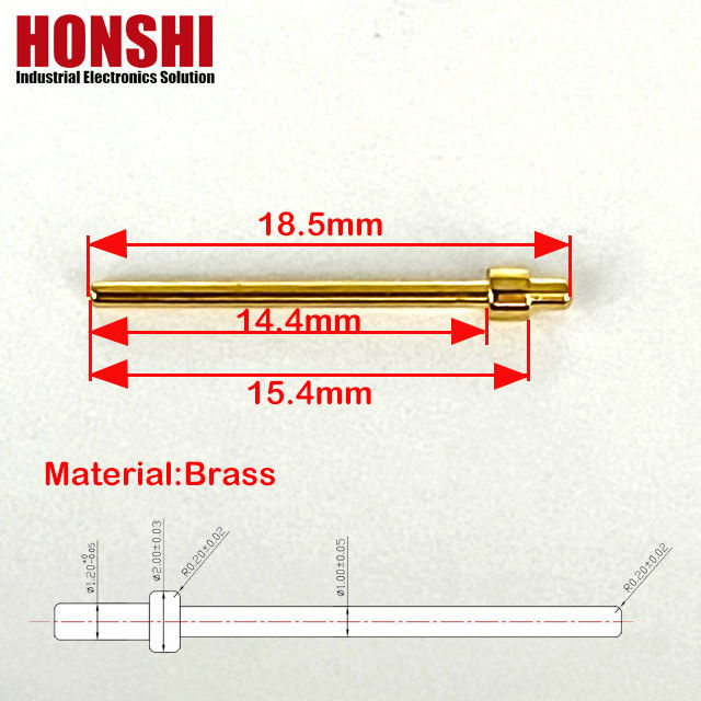 コネクタ 機械製 ピン 2.0x18.5mm 金色付ターミナルピン 銅型接触点ピン