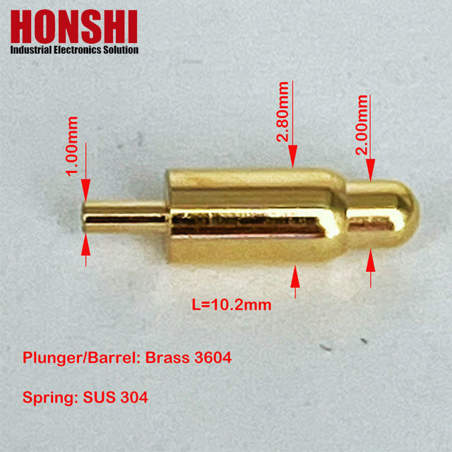 ダイア2.8mm 男性ポゴピンコネクタ 長さ10.2mm ダイプタイプ スプリング装荷ポゴピン